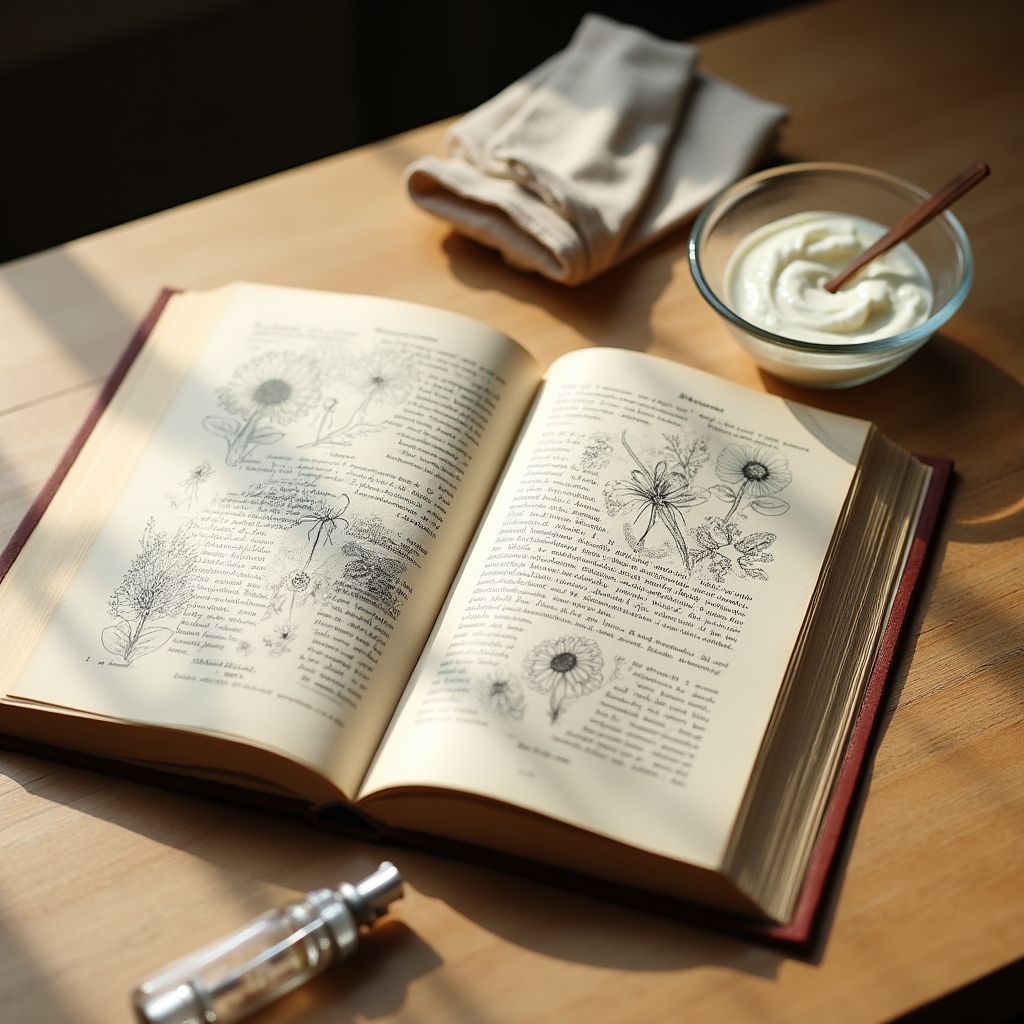 Libro aperto su un tavolo con illustrazioni scientifiche di batteri lattici accanto a un barattolo di yogurt artigianale e un termometro da cucina